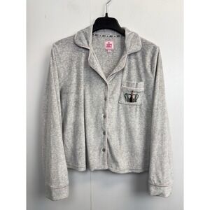 Juicy Couture Pajama Top Womens M Gray Velour Shirt‎ Sleepwear Button Up Crown